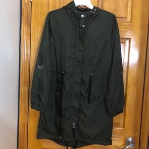 Olive Hooded Long Casual Jacket